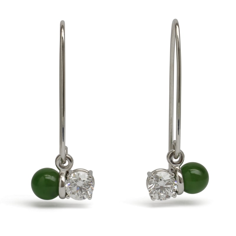 White gold earrings "Danza" with diamonds and jade