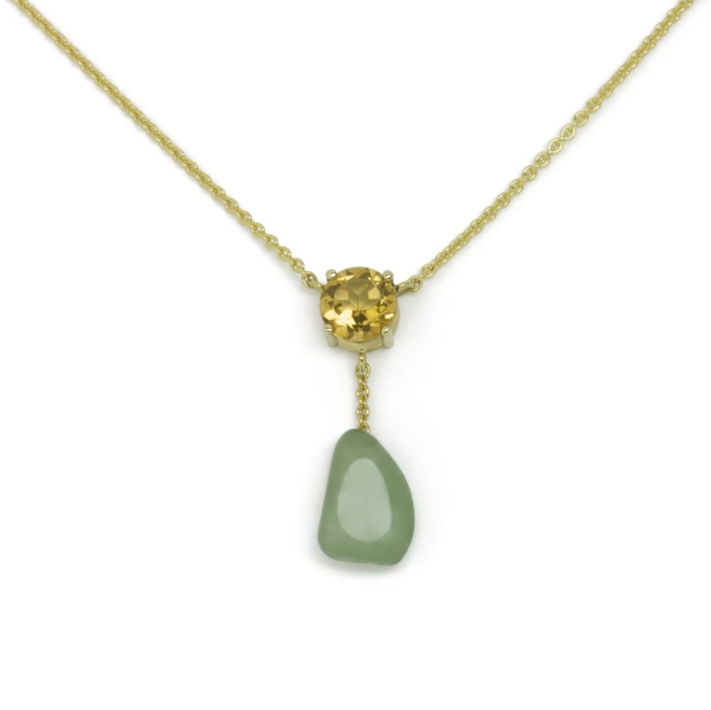 Geelgouden collier met citrien en mosagaat