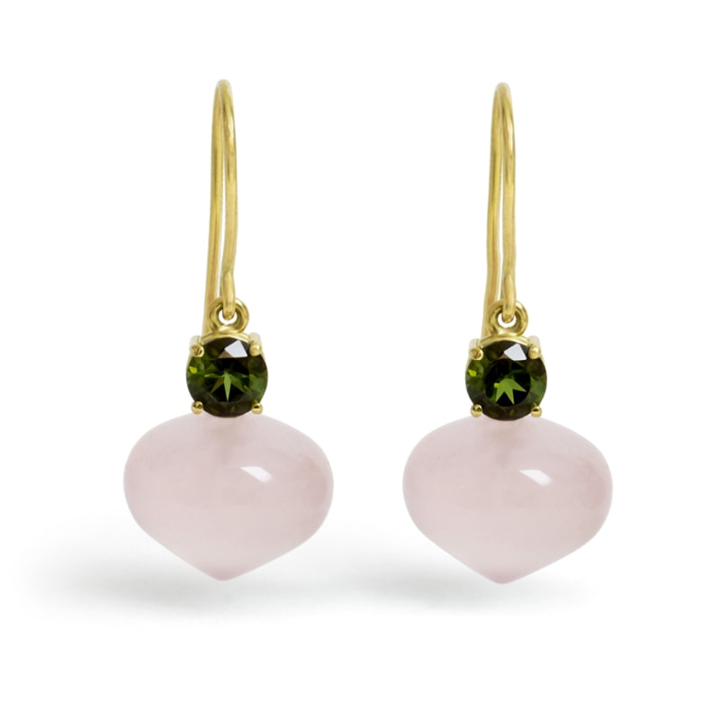 Yellow gold earrings with rose quartz and tourmaline