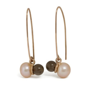 Red gold earrings "Danza" with pearls and smoky quartz